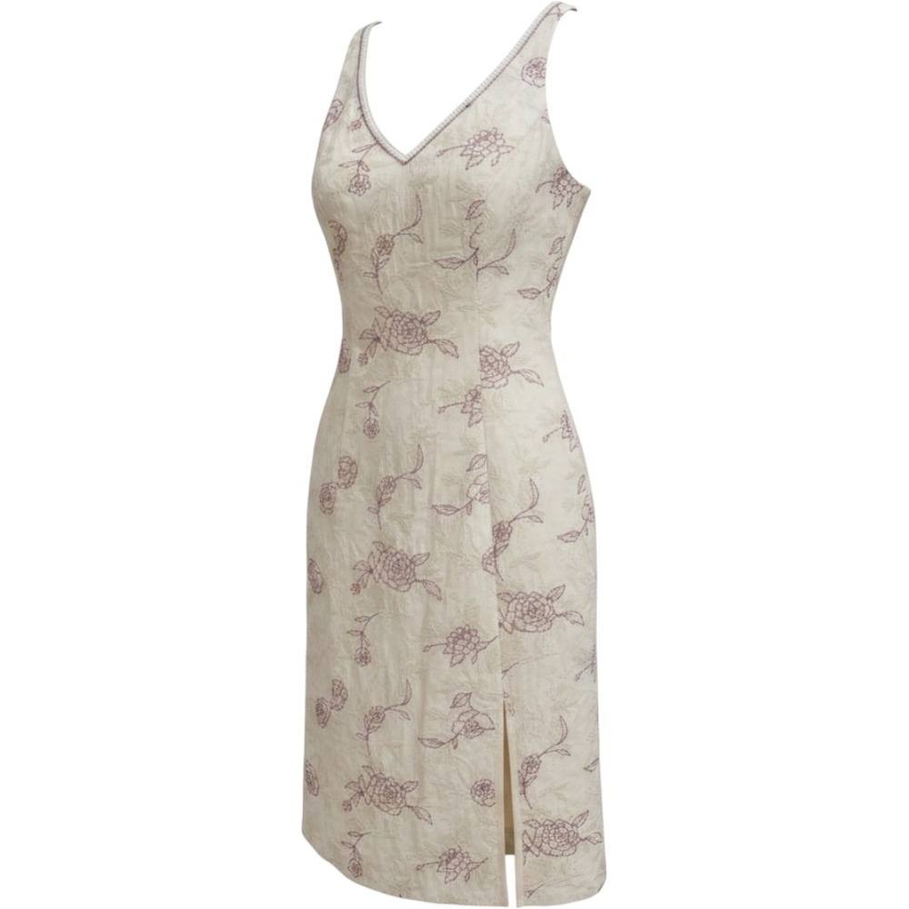 Beth Bowley Cream Sleevless Floral Embroidered Silk Midi Dress SZ 4 Cottagecore